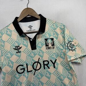 Icarus FC Soccer Polo Shirt Men's Medium Blue Geometric Cup Philadelphia Graphic